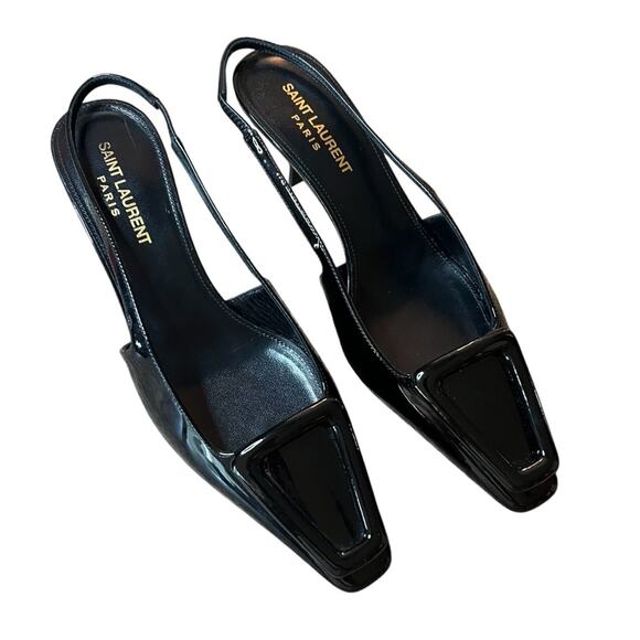 Saint Laurent Tom Slingback Pump 60 Black Patent Leather NEW EU 36.5 US 6.5 - Picture 4 of 16